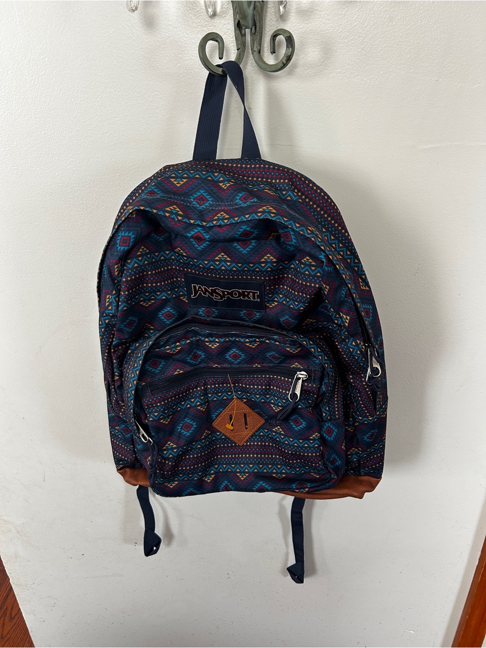 JanSport City View Aztec Print Backpack Multicolor Leather Bottom